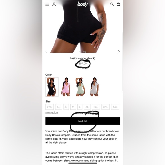 BASIC SHORT BODY SUIT  romper Size Medium - Picture 3 of 15